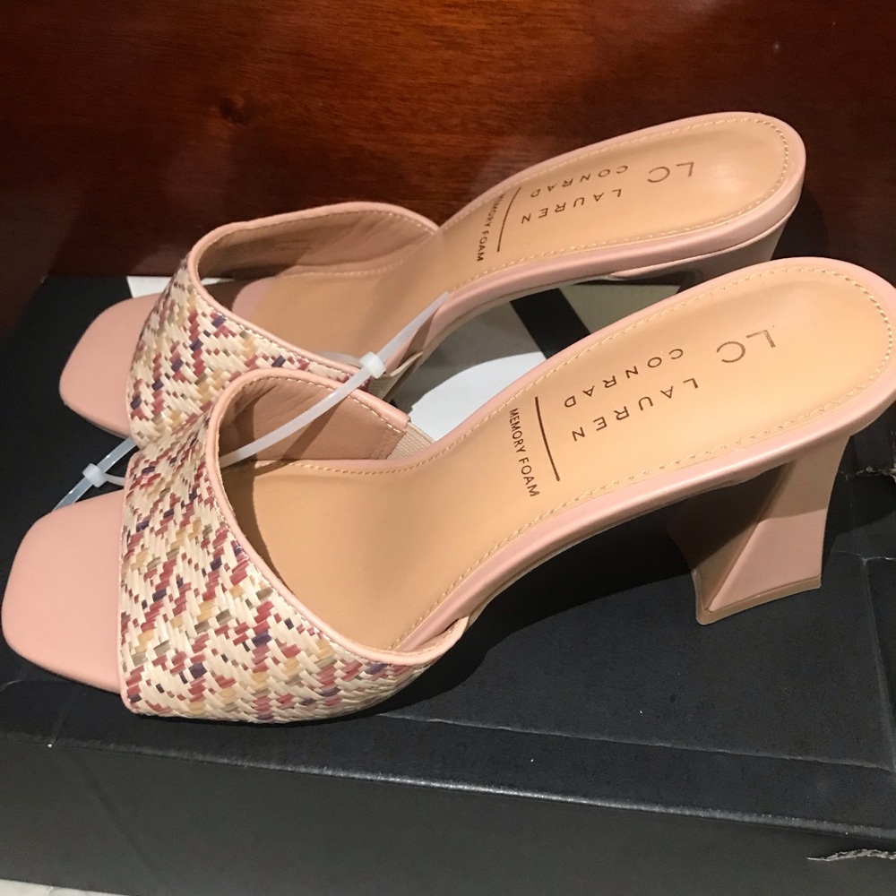 LC Lauren Conrad Pink Woven Block Heel Slide Sandals